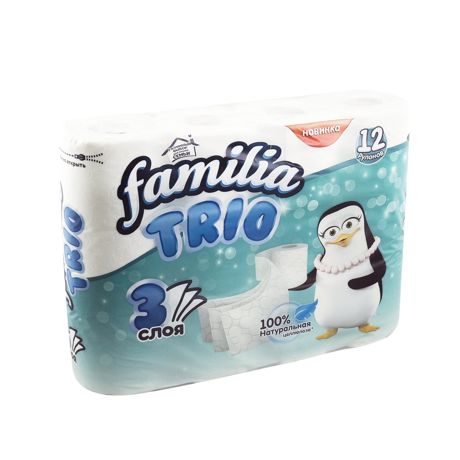 Туалетная бумага, Familia Trio, 3 слоя, 12 рулонов