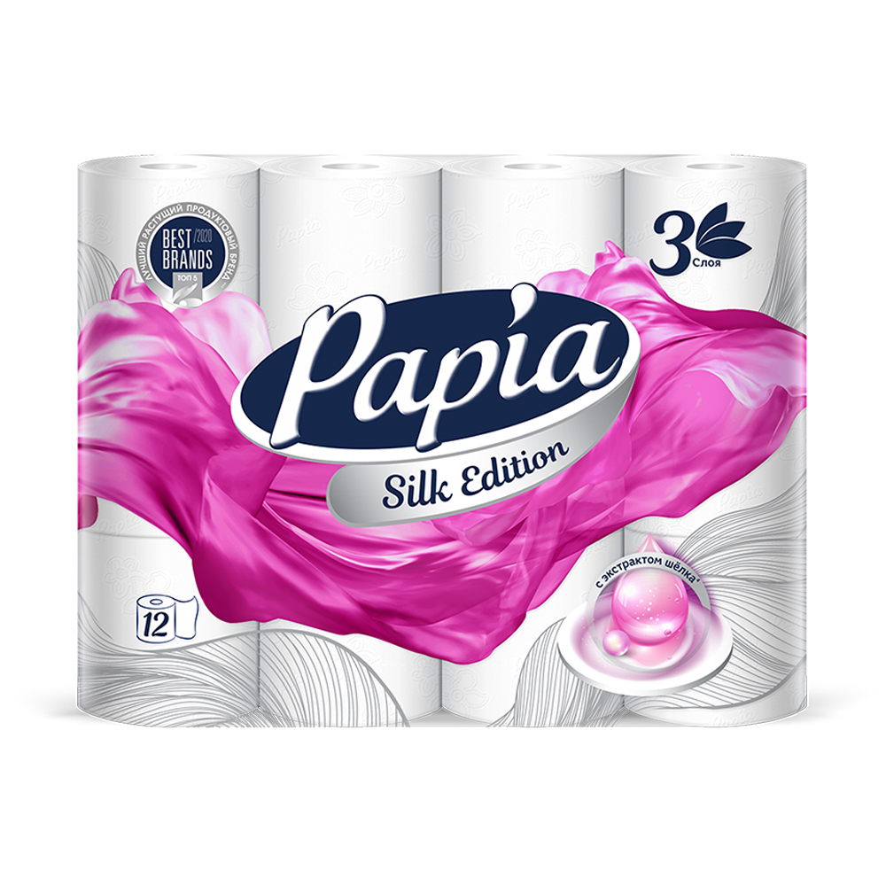 Туалетная бумага, Papia, 3 слоя, 12 рулонов